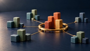 Abstract connected blocks with a brass ring highlighting priority risks for internal audit