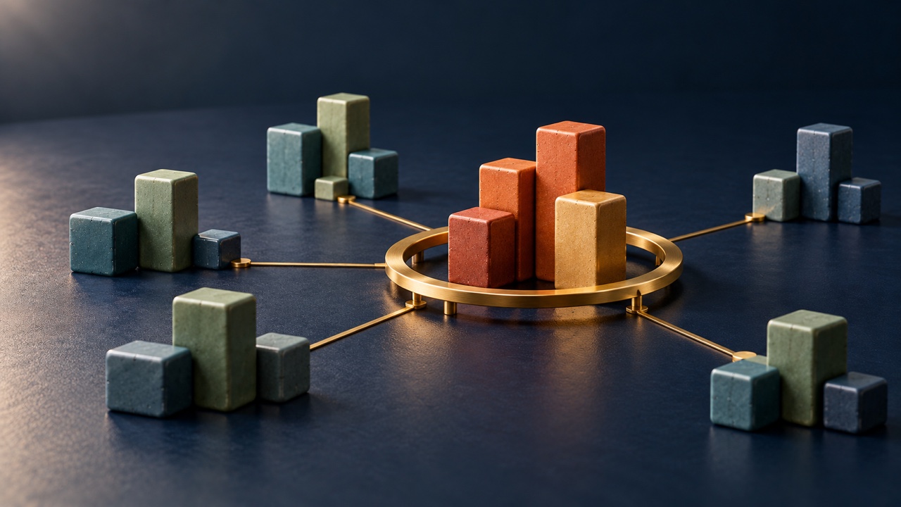 Abstract connected blocks with a brass ring highlighting priority risks for internal audit
