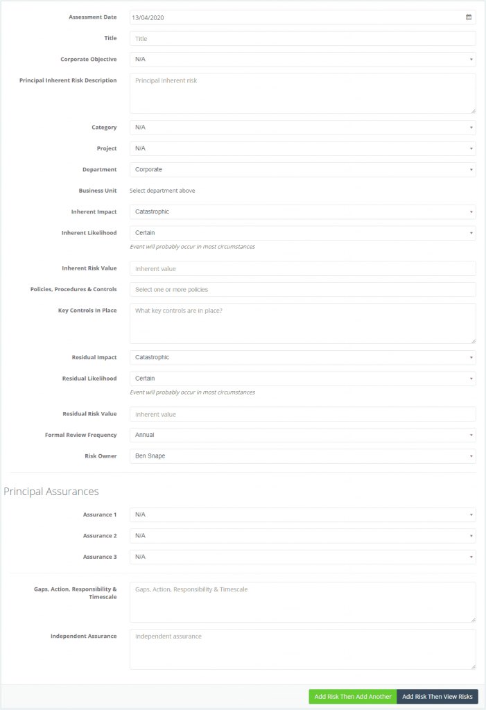 risk management template example